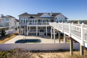 Harrell Home Exterior Porch View. Custom built beach front home in North Carolina.
